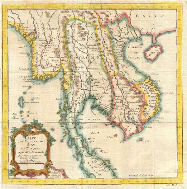 Carte des Royauames de Siam, de Tunquin, Pegu, Ava, Aracan, &c. Pour Servir a a L'Histoire Generale des Voyages. - Main View