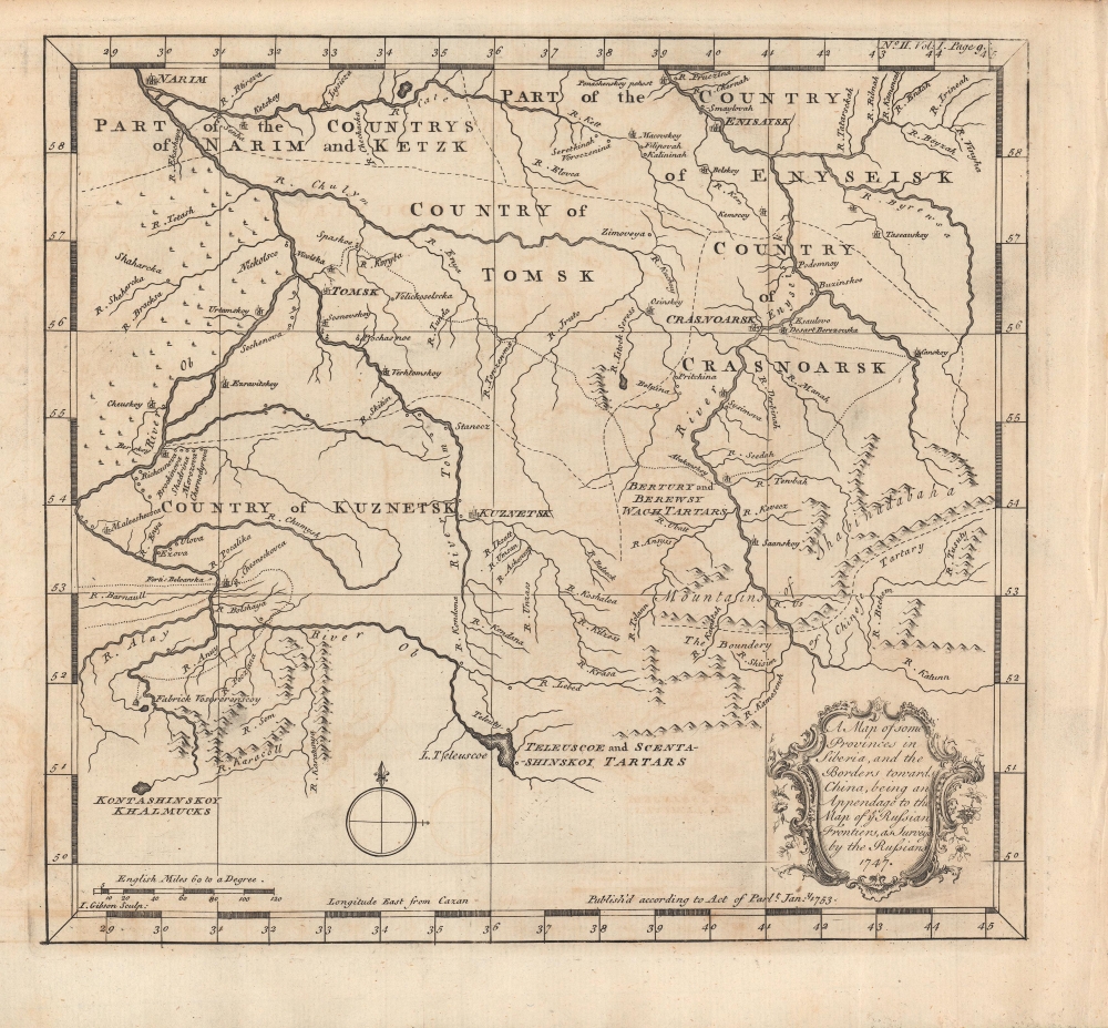 A map of some provinces in Siberia, and the borders towards China : being an appendage to the map of Russian Frontiers, as surveyed by the Russians, 1747. - Main View