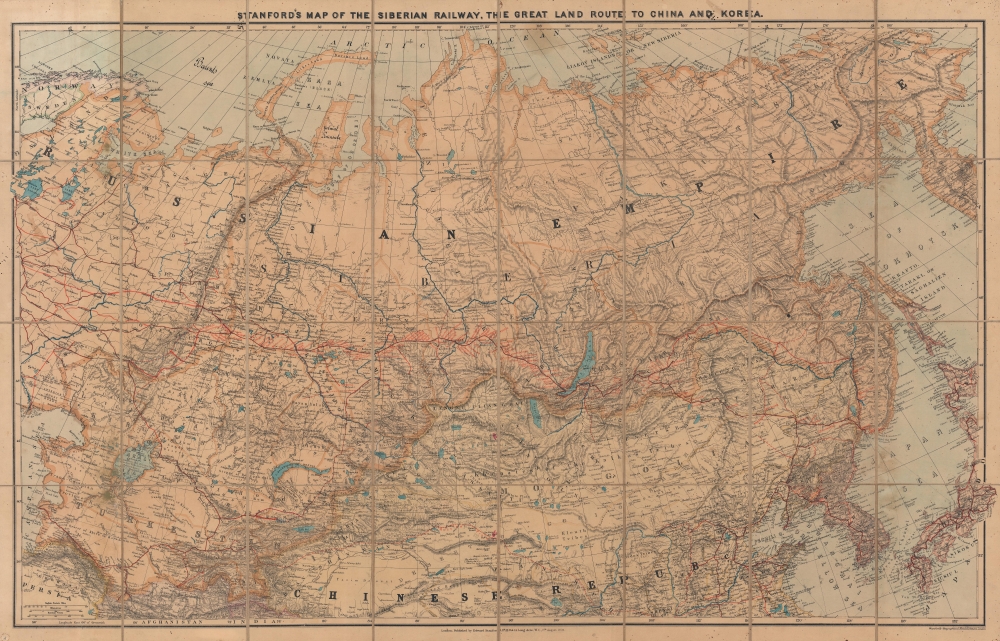 Stanford's Map of the Siberian Railway, the Great Land Route to China and Korea. - Main View