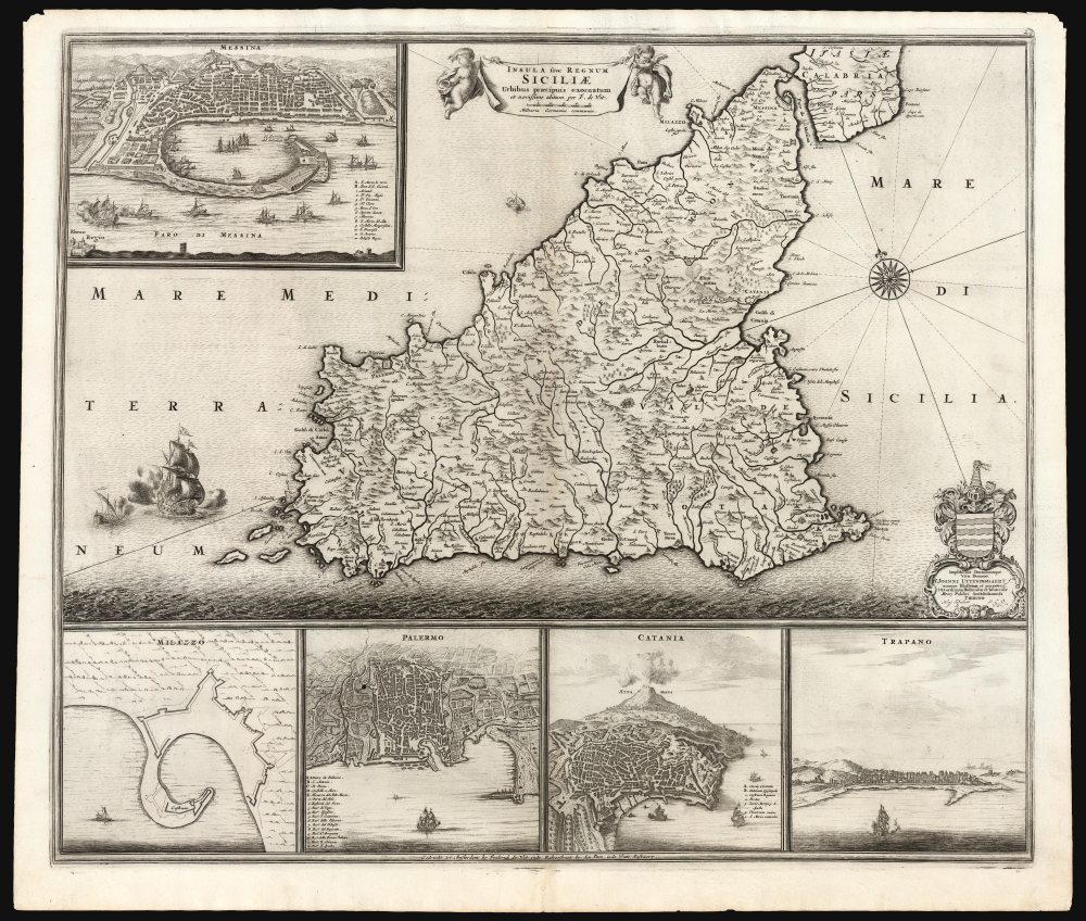 1671 / 1682 Frederic De Wit Map of Sicily