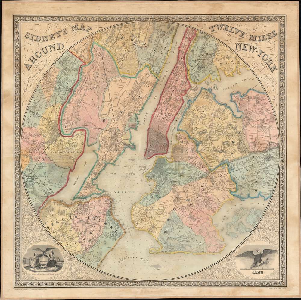 Sidney's Map of Twelve Miles Around New York. - Main View