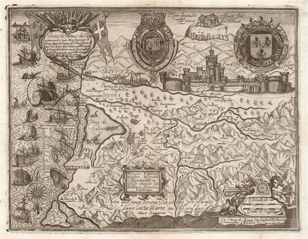 1639 Lasne Map of Roussillon and the Siege of Salses-le-Château
