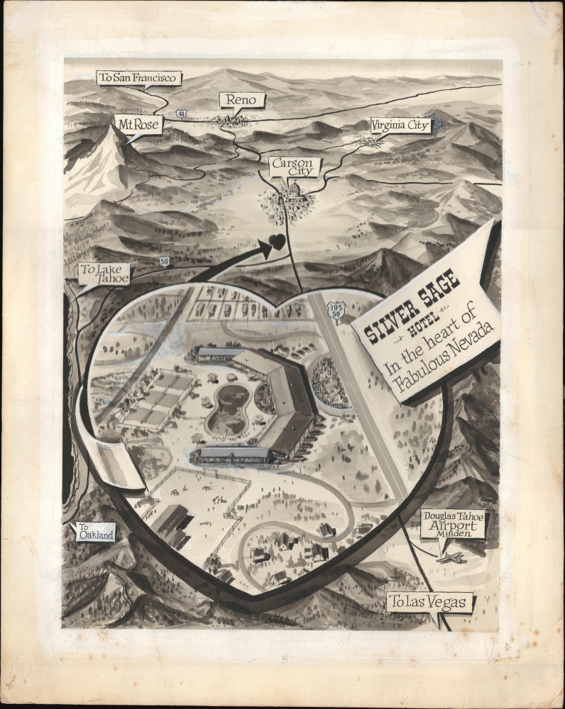 1955 Manuscript Pictorial View of Carson City, Lake Tahoe, and Environs, Nevada