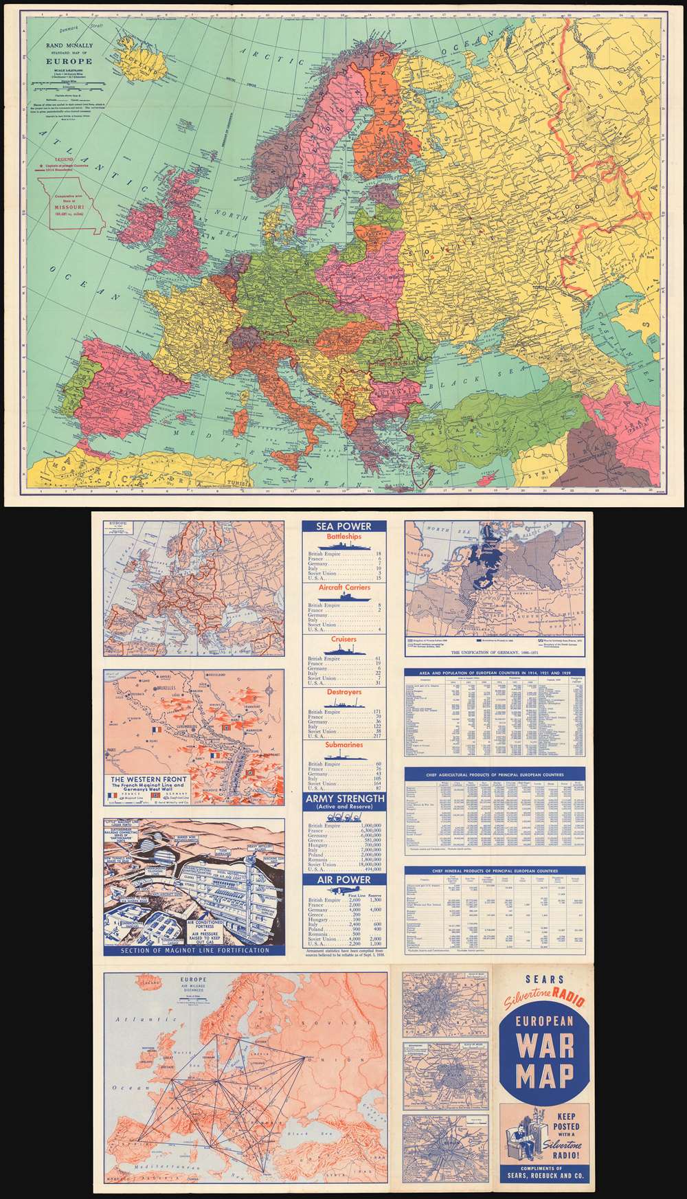 Rand McNally standard map of Europe./ Sears Silvertone radio European War Map. - Main View