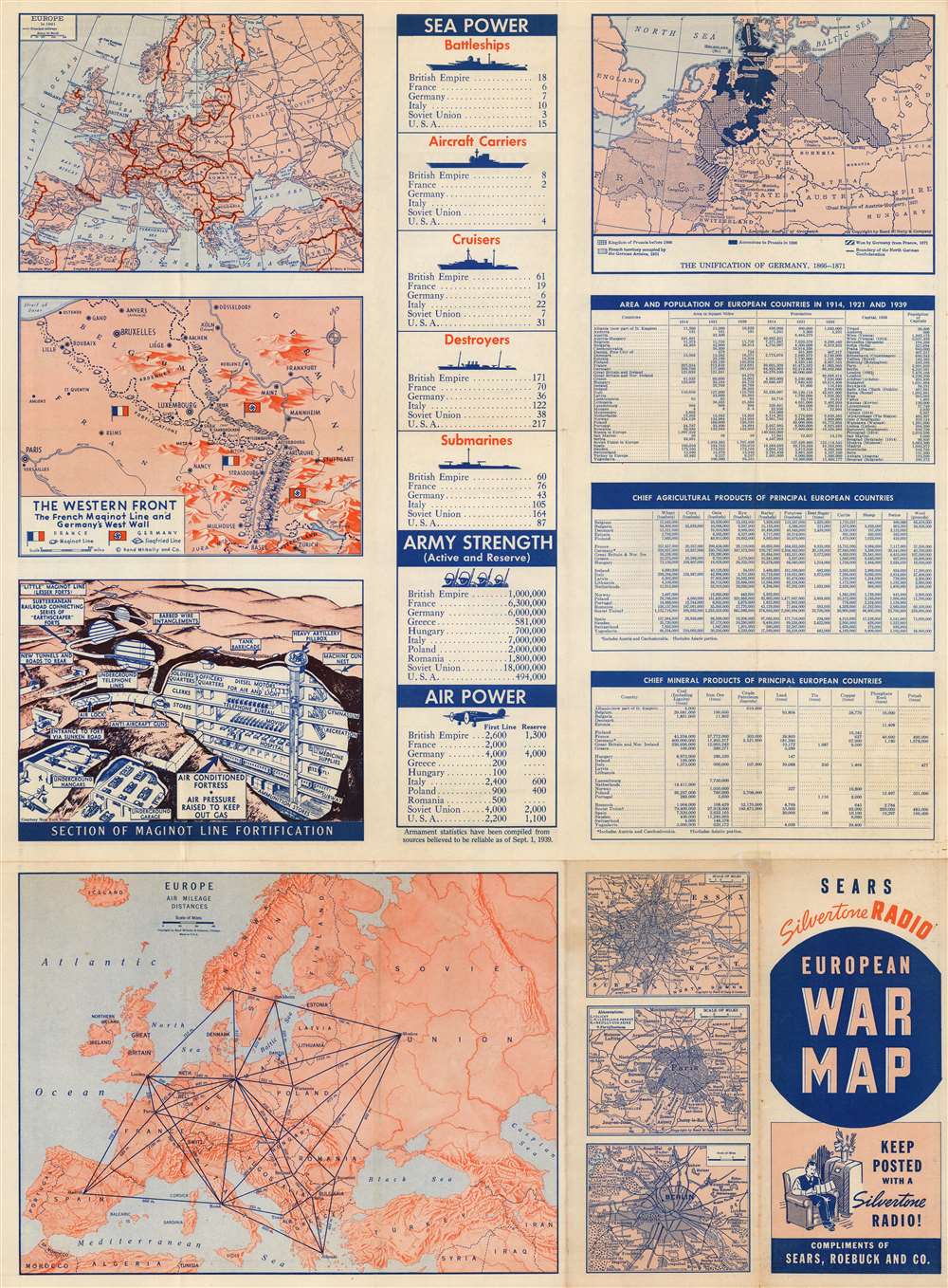 Rand McNally standard map of Europe./ Sears Silvertone radio European War Map. - Alternate View 2