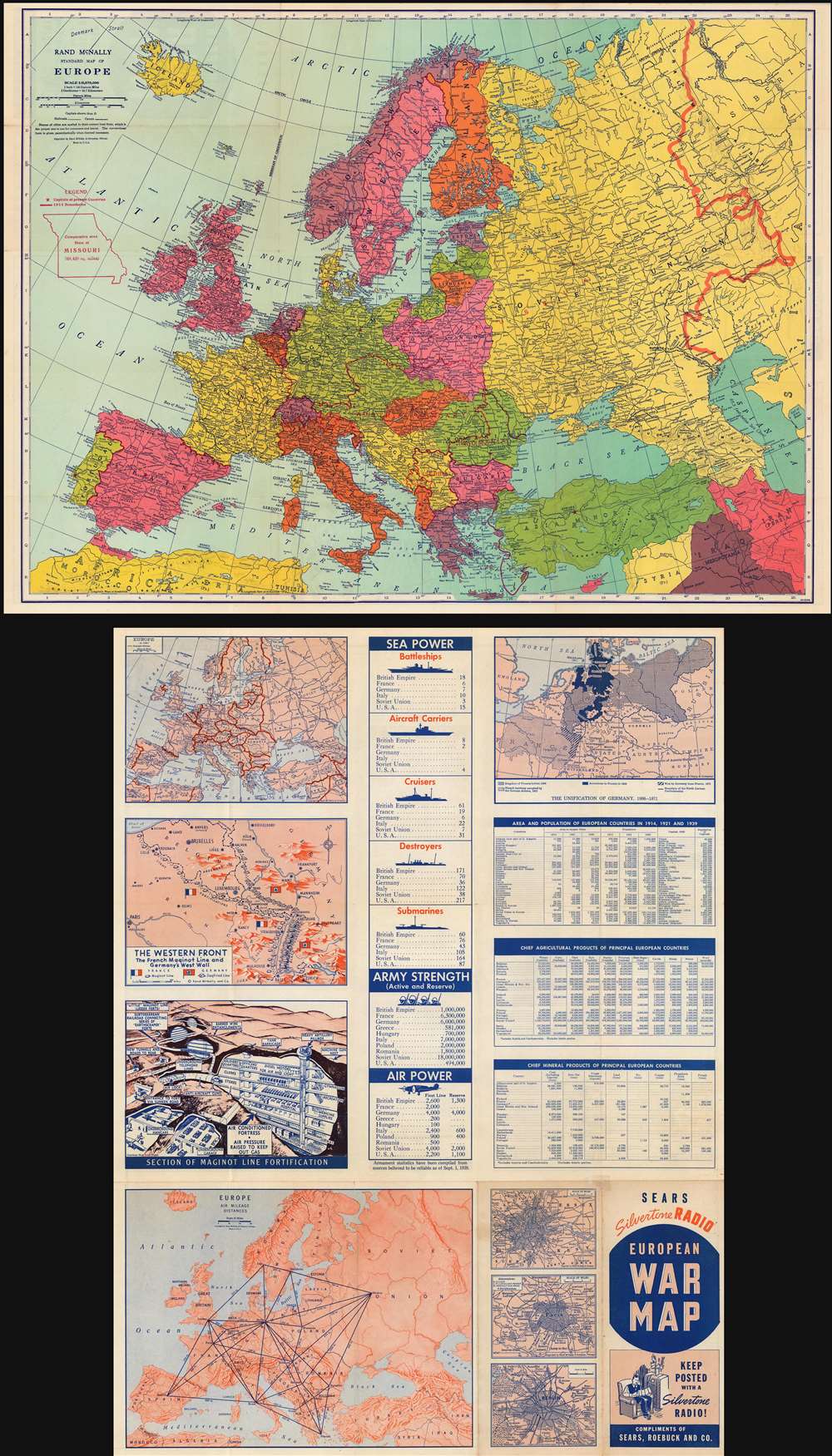 Rand McNally standard map of Europe./ Sears Silvertone radio European War Map. - Main View