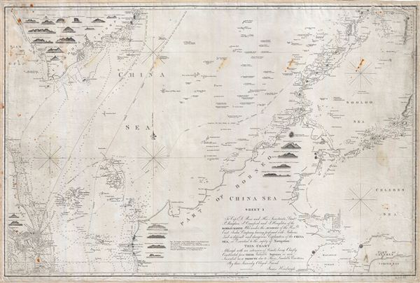 China Sea Sheet 1.  To Capt. D. Ross and His Assistants Lieut. P. Maugham, J. Crawford, and J. Houghton, of the Bombay Marine; Who under the auspices of the Honble East India Company, having performed with Arduous Zeal a difficult and dangerous Exploration of the China Sea, so Essential to the safety of Navigation, This Chart Although with an extension of Limits being Chiefly Construction from Their Valuable Surveys, is now Inscribed as a Tribute due to Those Laudable Exertions By their Sincerely Obliged Friend, James Horsburgh. - Main View