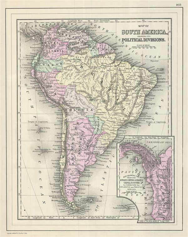 Map of South America, Showing its Political Divisions. - Main View