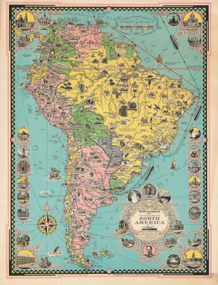 1942 Ernest Dudley Chase Pictorial Map of South America
