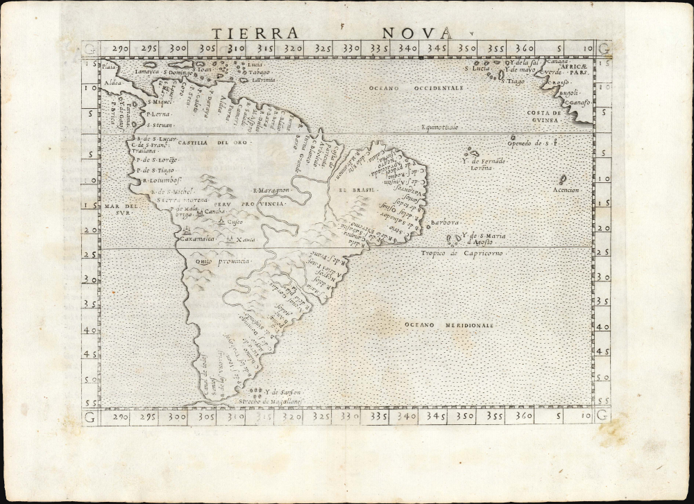 1561 Ruscelli Map of South America