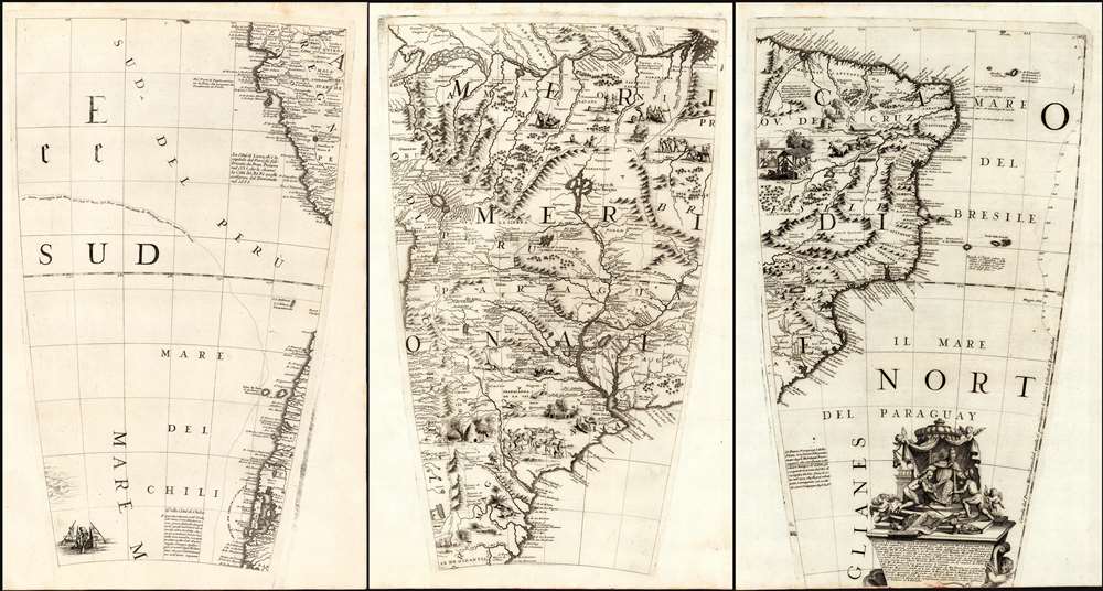 (Set of three Globe Gores of South America from the Equator to 50º south). - Main View