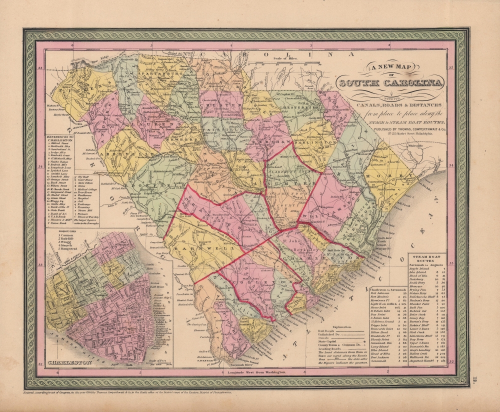 A new map of South Carolina : with its canals, roads and distances from place to place along the stage and steam boat routes. - Main View