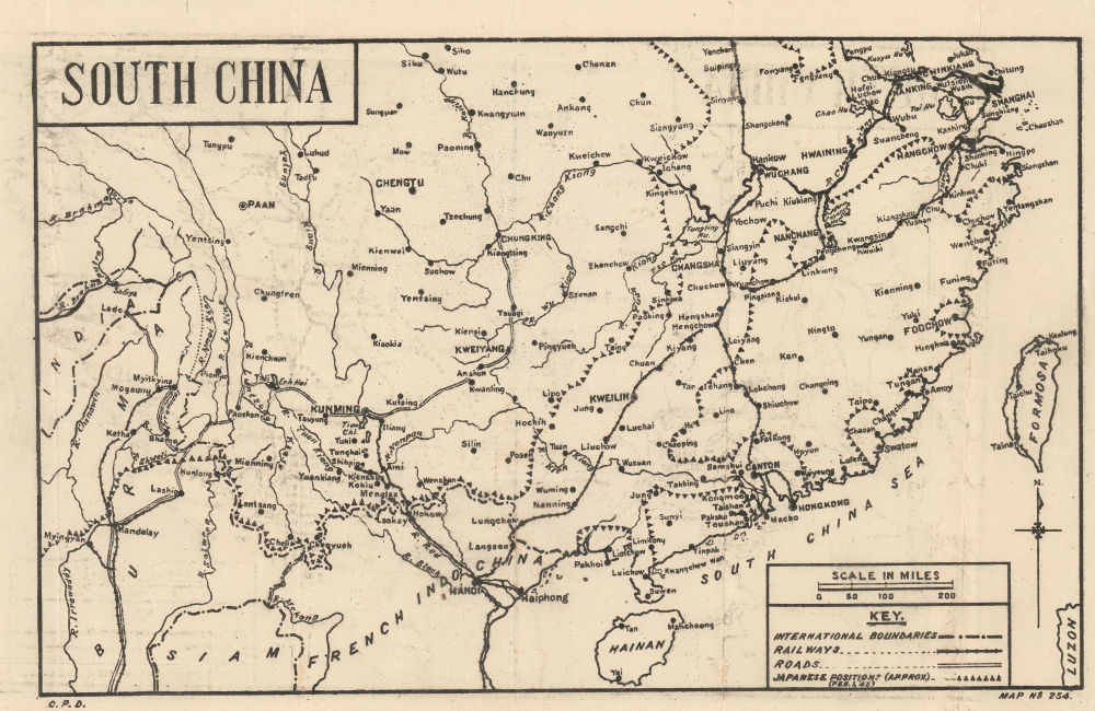 1945 C.P.D. Indian WWII Map of Southern China, Taiwan, French Indochina, and Eastern India
