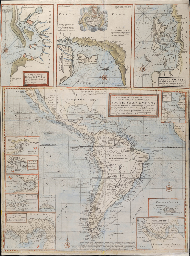 1715 / c. 1732 Herman Moll Map of South America (South Sea Company)