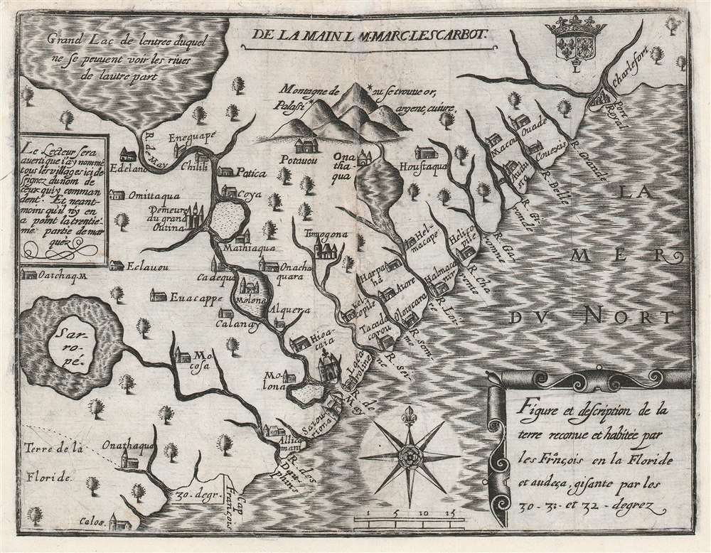 Figure et description de la terre reconue et habitée par les François en la Floride et audeça, gisante par les 30-31 - et 32 - degrez. - Main View