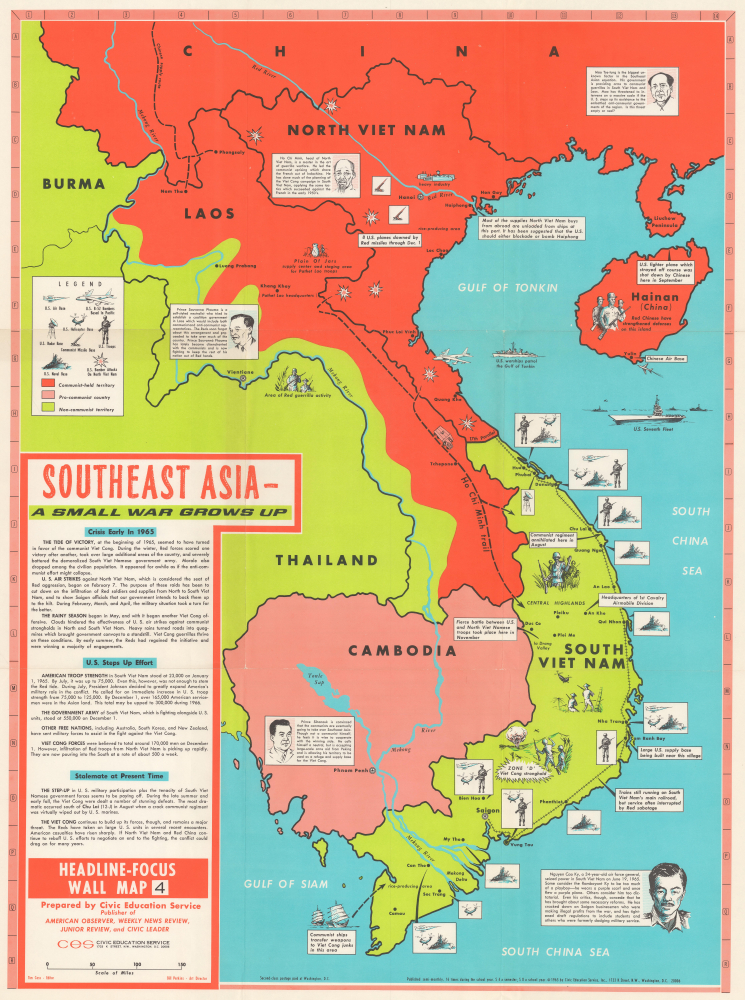 1965 Civic Education Service Map of Southeast Asia During the Vietnam War