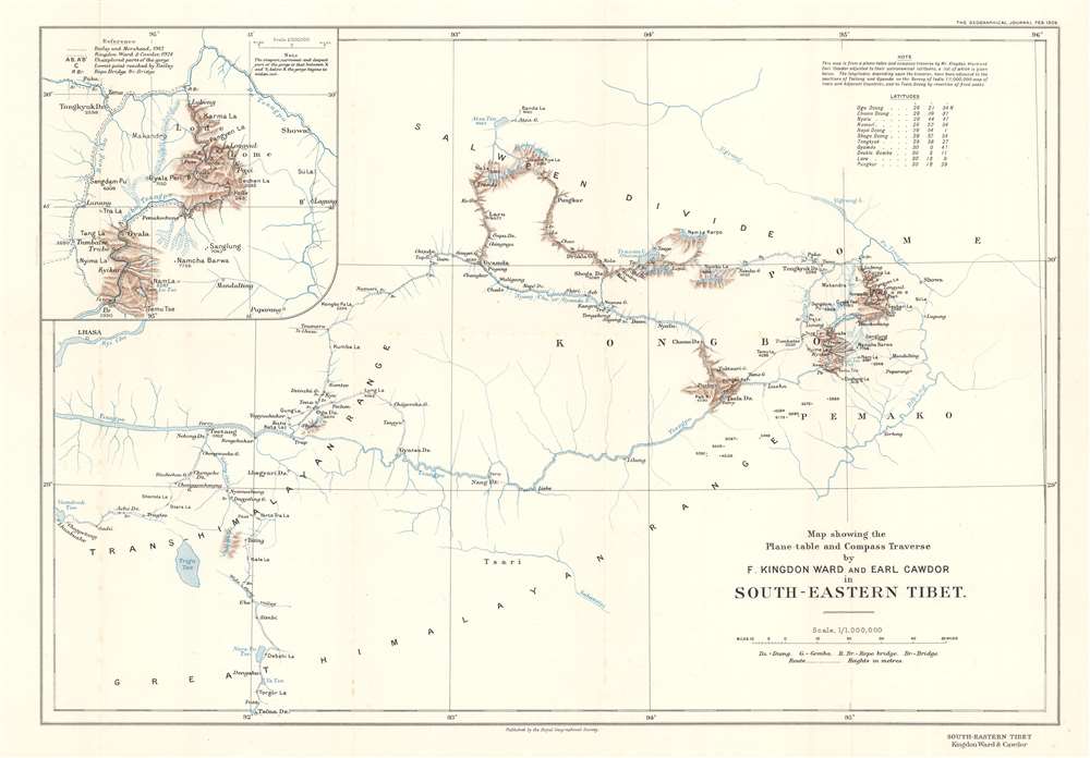 Map showing the Plane-table and Compass Traverse by F. Kingdon Ward and Earl Cawdor in South-Eastern Tibet. - Main View