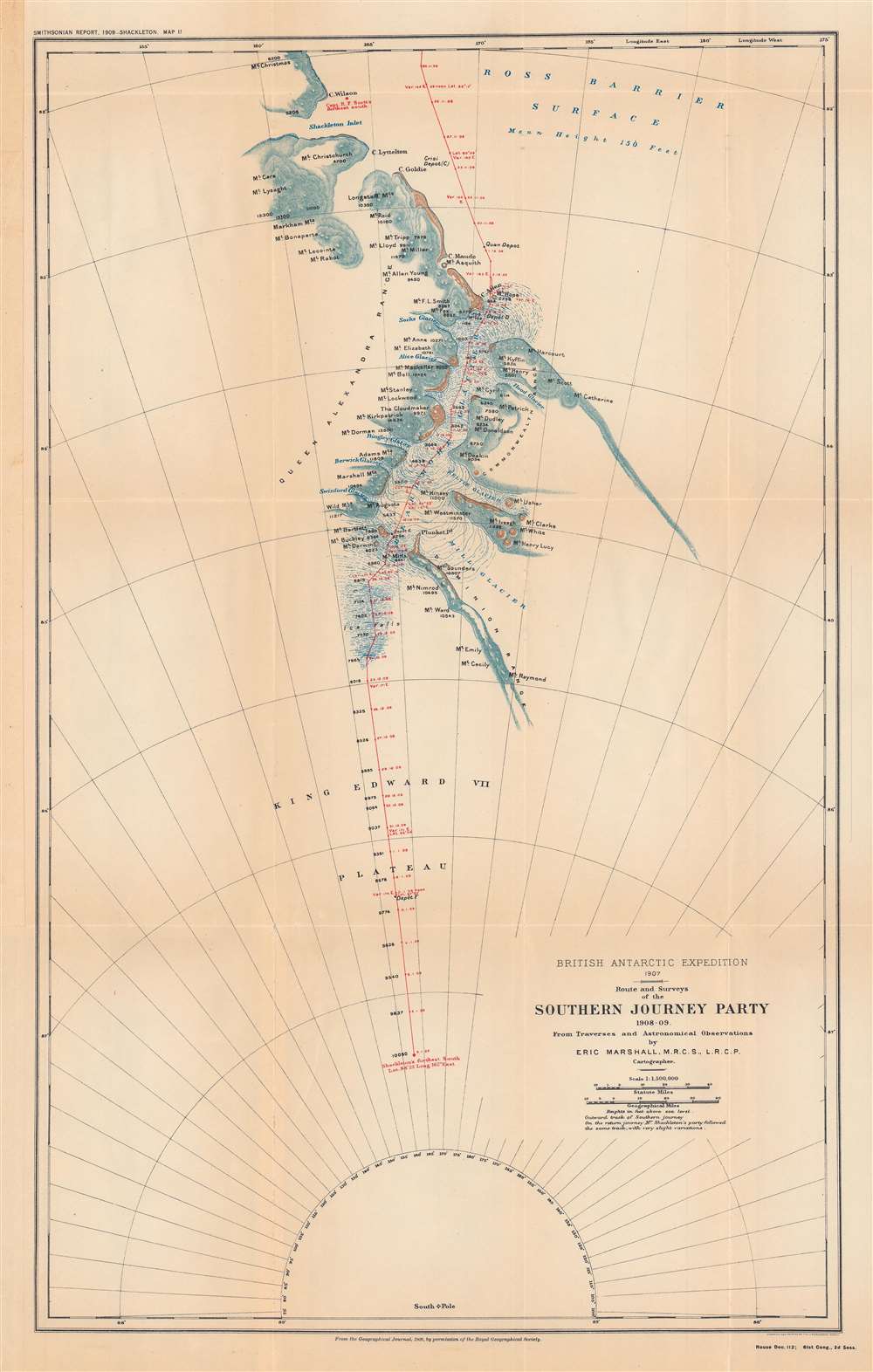 British Antarctic expedition, 1907: route and surveys of the Southern Journey Party, 1908-09. - Main View