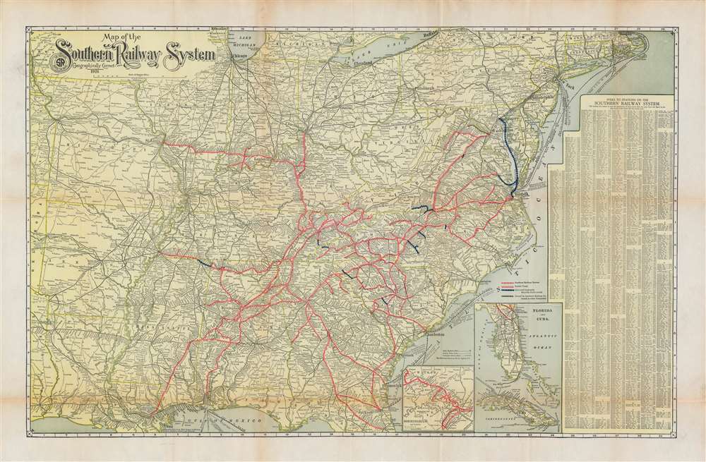 Map of the Southern Railway System Geographically Correct. - Main View