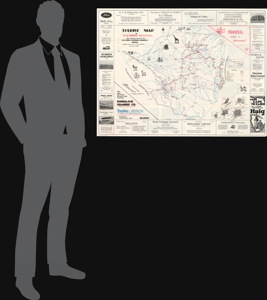 Tourist map of Southern Rhodesia. Map Compiled and Issued by Southern Rhodesia Publicity Bureau. - Alternate View 1