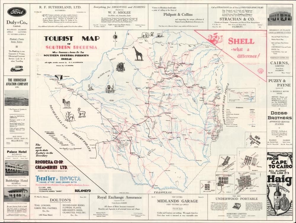 Tourist map of Southern Rhodesia. Map Compiled and Issued by Southern Rhodesia Publicity Bureau. - Main View