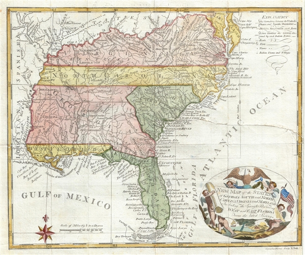 New Map of the States of Georgia South ad North Carolina Virginia and Maryland Including the Spanish Provinces of West and East Florida from the latest Surveys. - Main View