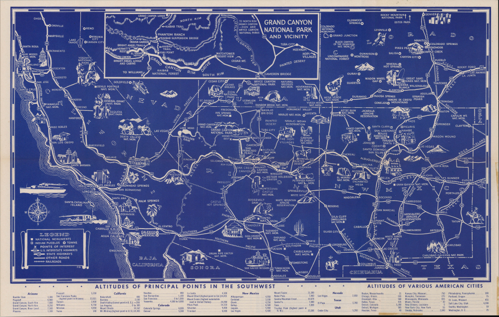 1946 Harvey Pictorial Tourist Map of the American Southwest