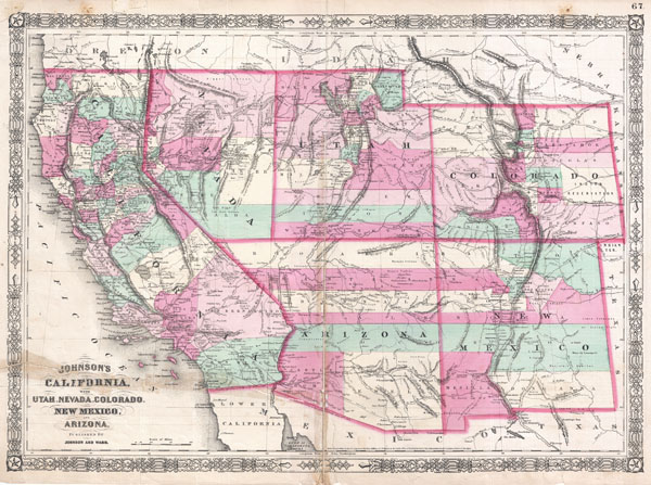 Johnson's California, with Territories of Utah, Nevada, Colorado, New Mexico and  Arizona. - Main View