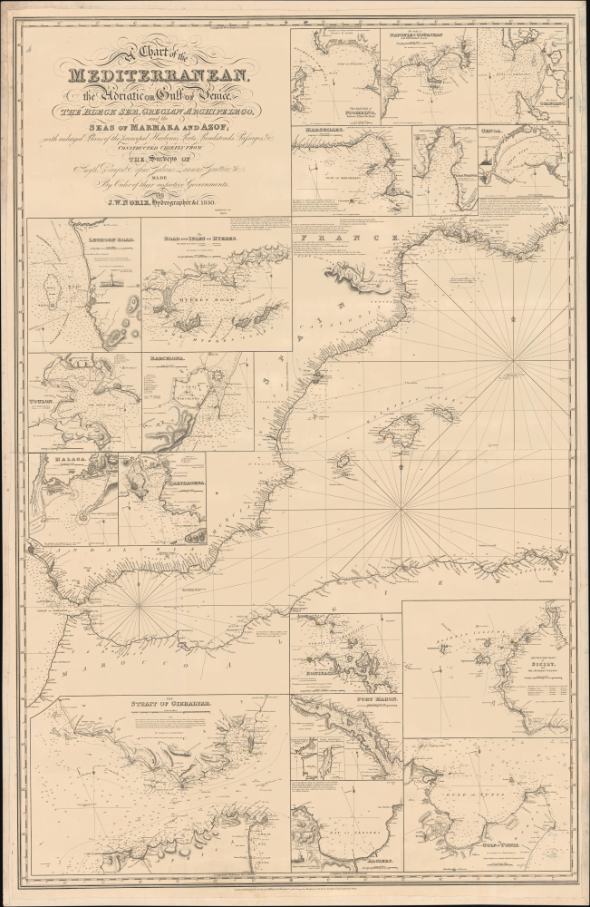 1850 Norie Nautical Chart of the Western Mediterranean, Balearic Islands