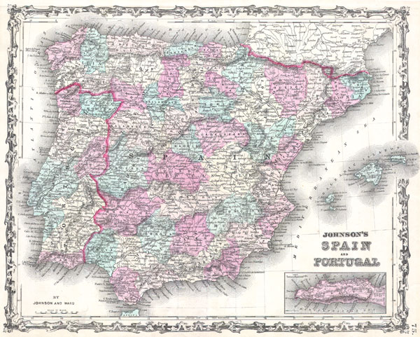 1862 Johnson Map of Spain and Portugal