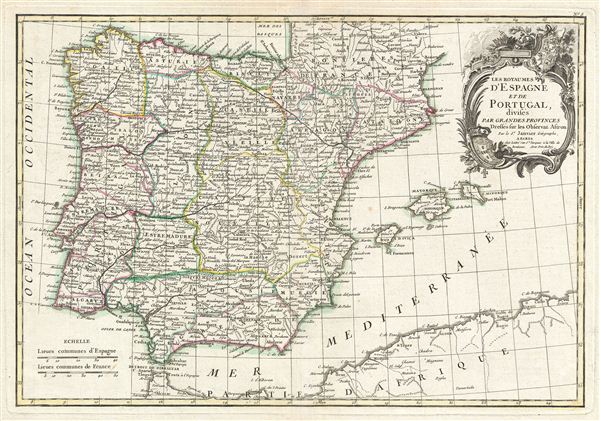 Les Royaumes d'Espagne et de Portugal, divisee par Grandes Provinces. - Main View