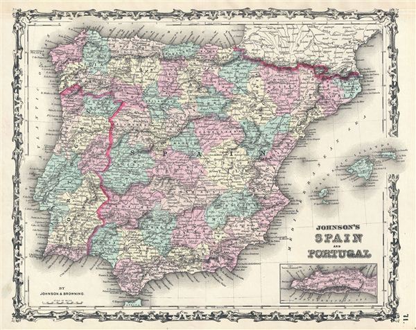1861 Johnson Map of Spain and Portugal