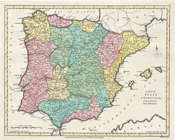 1791 Wilkinson Map of Spain and Portugal