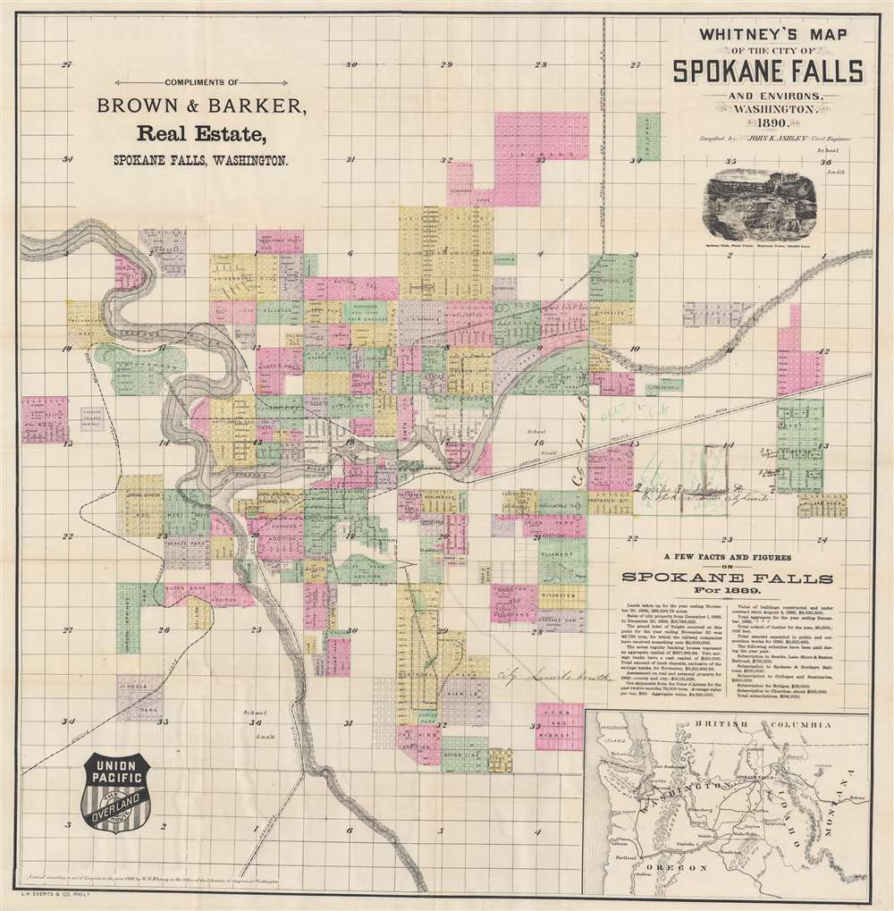 Whitney's Map of the City of Spokane Falls and Environs, Washington.