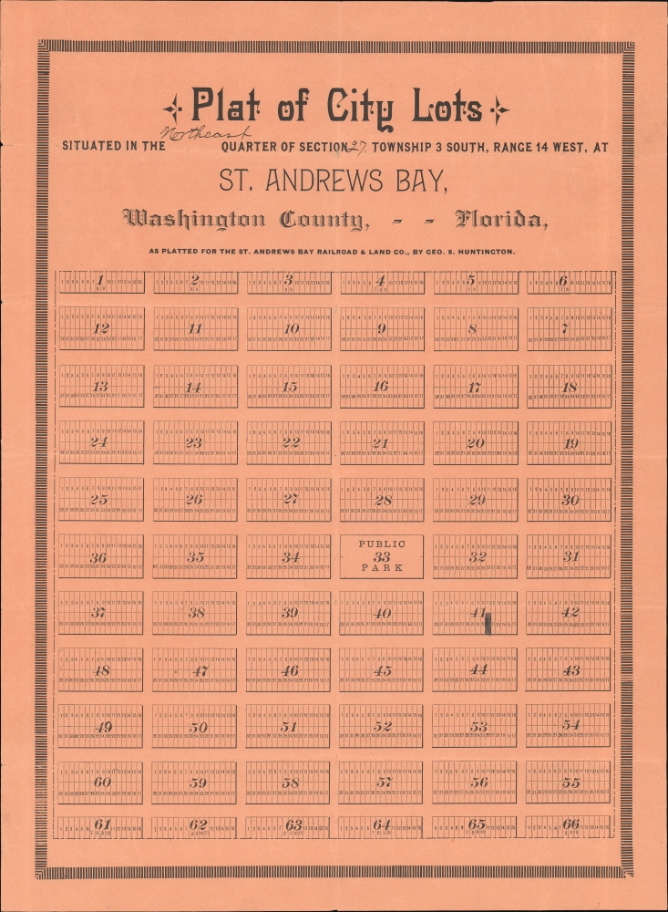 Plat of City Lots situated in the Northeast Quarter of Section 27, Township 3 South, Range 14 West, at St. Andrews Bay, Washington County, - - Florida. - Main View