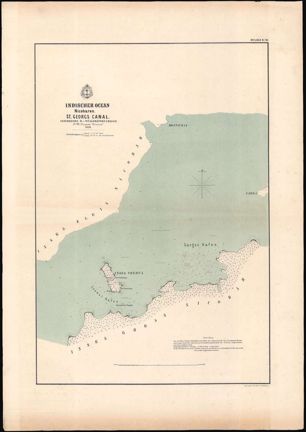 1858 Wüllerstorf-Urbair Map of St. Georgs Channel, Nicobar Islands, 'Novara' Expedition