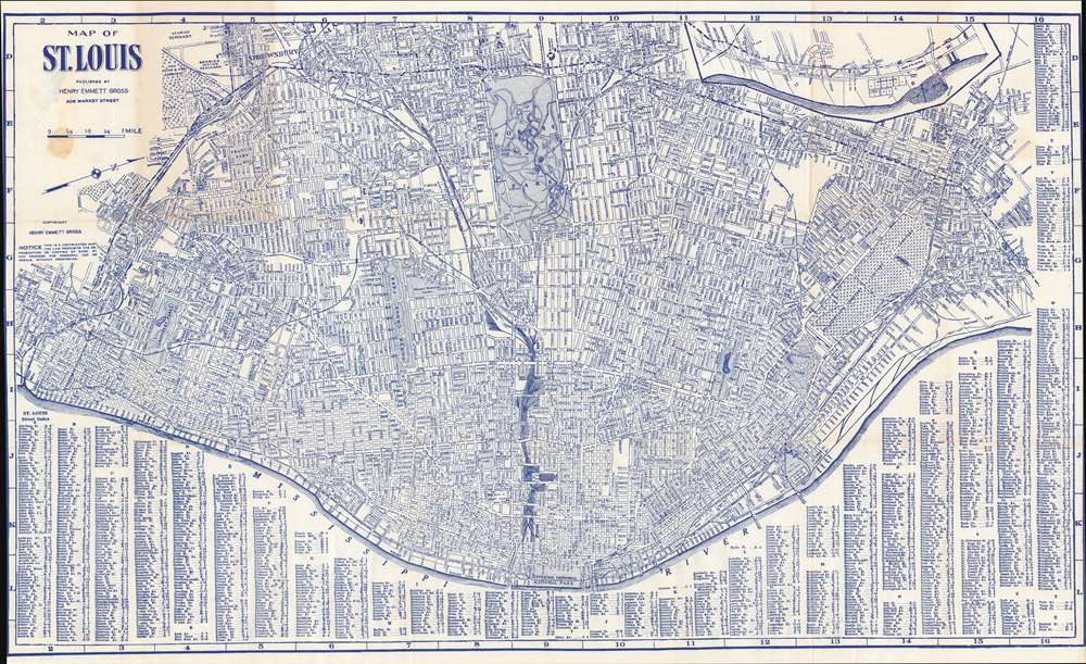 1959 Henry Emmett Gross City Plan or Map of St. Louis, Missouri