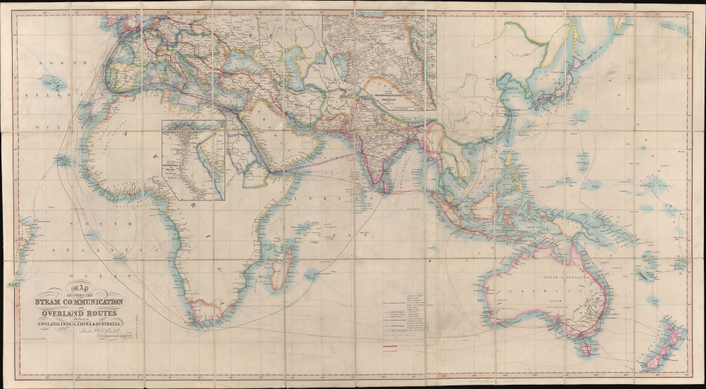 Map Showing the Steam Communication and Overland Routes between England, India, China and Australia. - Main View