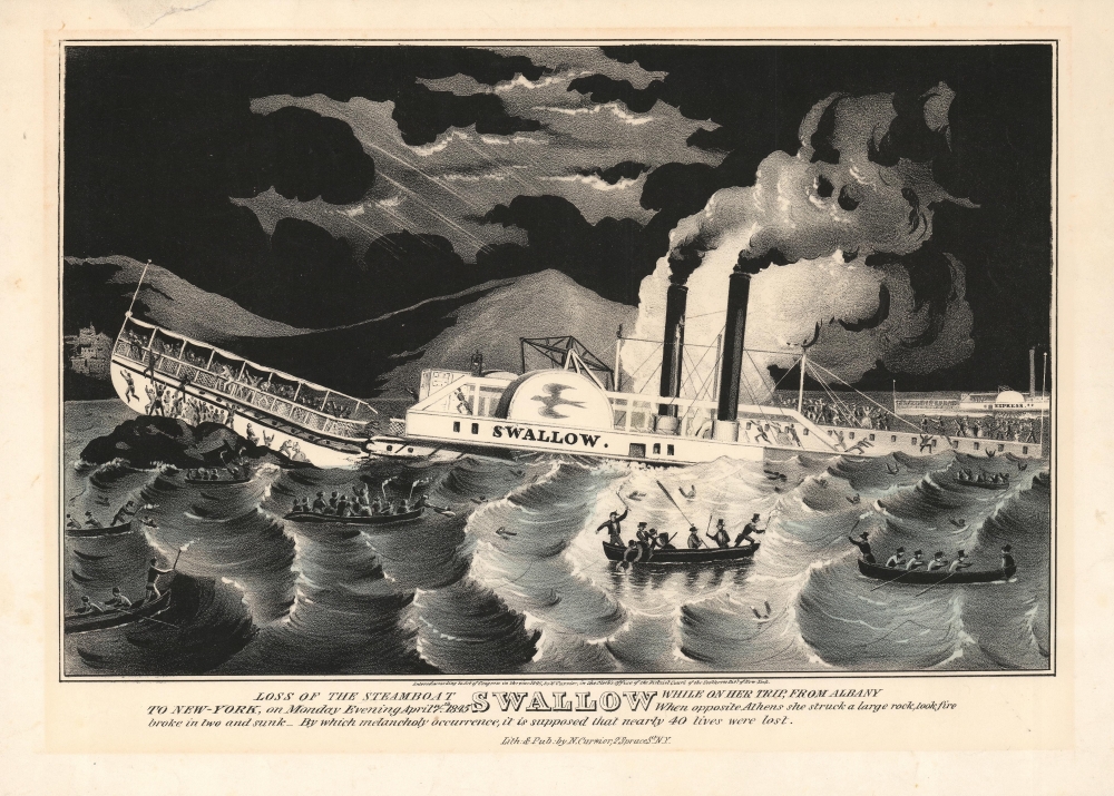 1845 Currier View of the Crash of the Steamboat Swallow