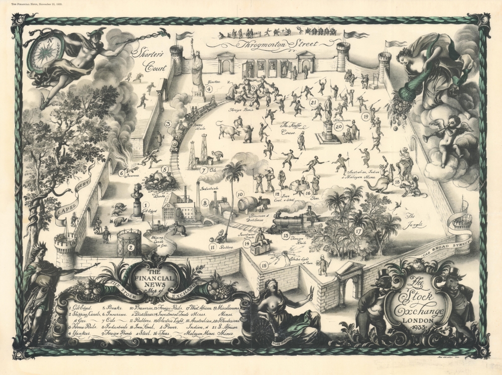 The Stock Exchange London 1933. The Financial News Map of the Stock Exchange. - Main View