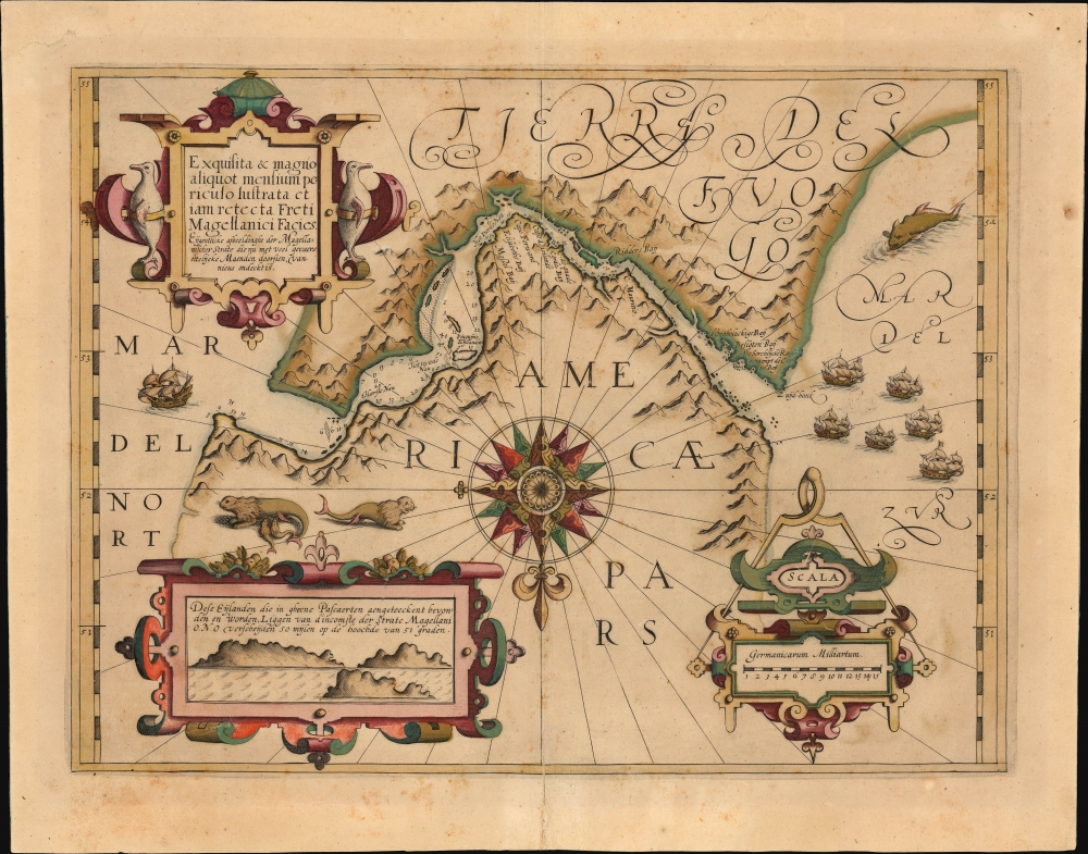 1606 / 1613 Hondius Map of the Strait of Magellan
