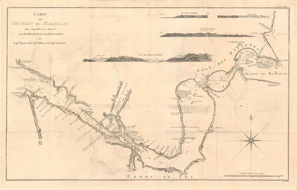 Carte du Detroit de Magellan dans laquelle on a Inseré les observations et de decouvertes du Capne. Byron, du Capne. Wallis, et du Capne. Cateret. - Main View