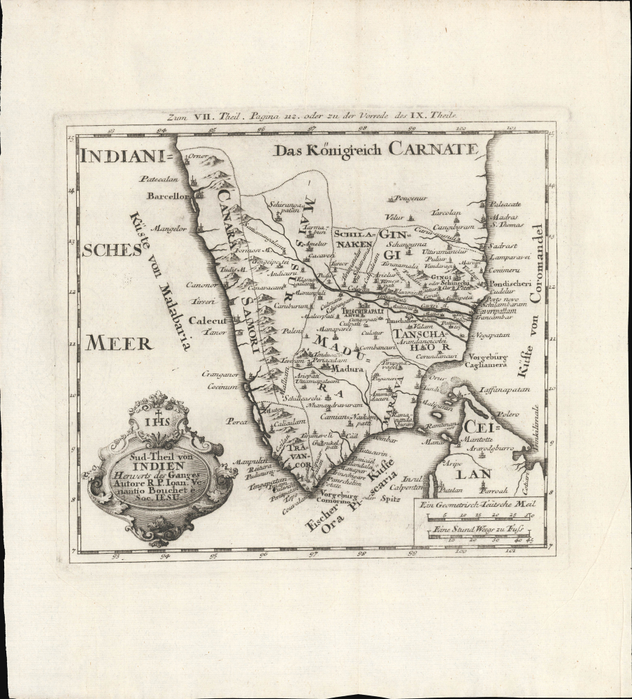 1728 Bouchet / Stocklein Map of Southern India