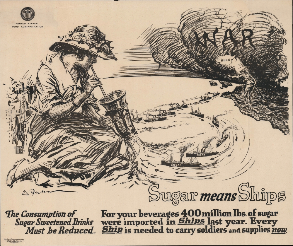 1917 Fuhr Propaganda Map, World War I Sugar Rationing