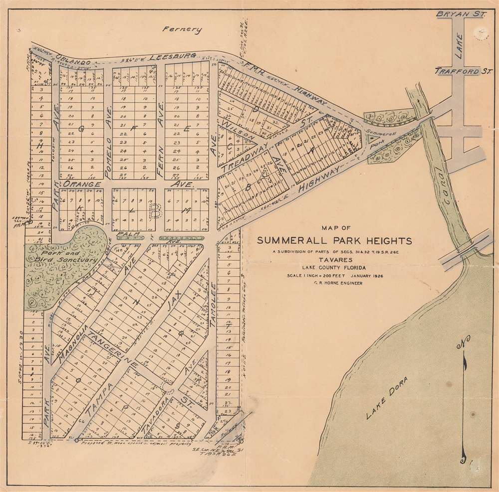 Map of Summerall Park Heights A Subdivision of Parts of Secs. 31 and 32 T. 19S R. 26E. Tavares Lake County Florida. - Main View