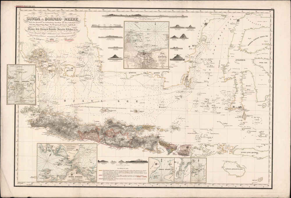 Reduzirte Karte vom Sunda-/oder Borneo-Meere und den Strassen zur Verbindung dessselben mit dem Indischen und dem Chinesischen Meere, der Macasser-Strasse  e, zugleich als Karte von Djava, den kleinen Sunda-Inseln, Celebes, etc.,etc. - Main View