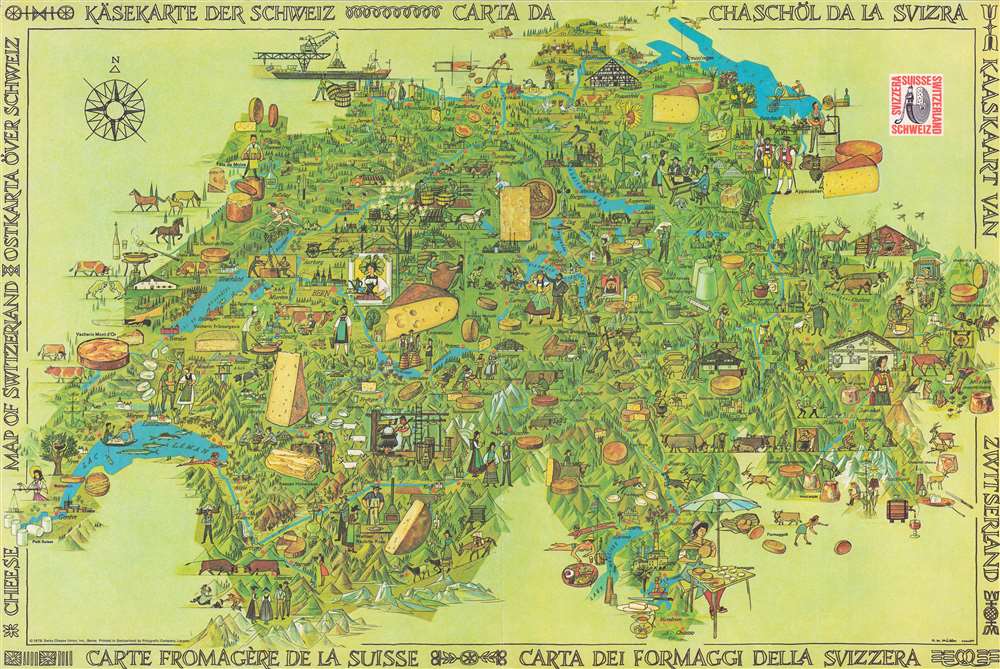 Käsekarte der Schweiz. Carte Fromagère de la Suisse. Cheese Map of Switzerland. - Main View