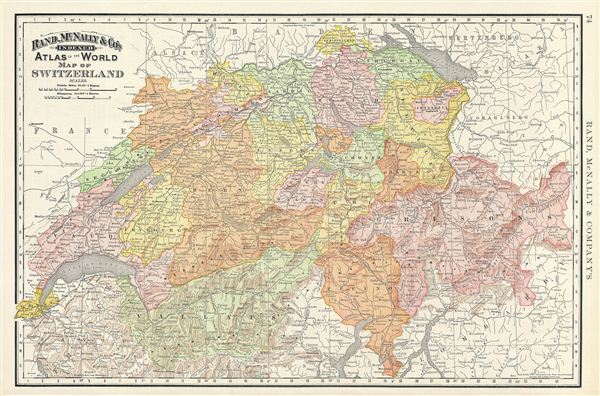 1892 Rand McNally Map of Switzerland