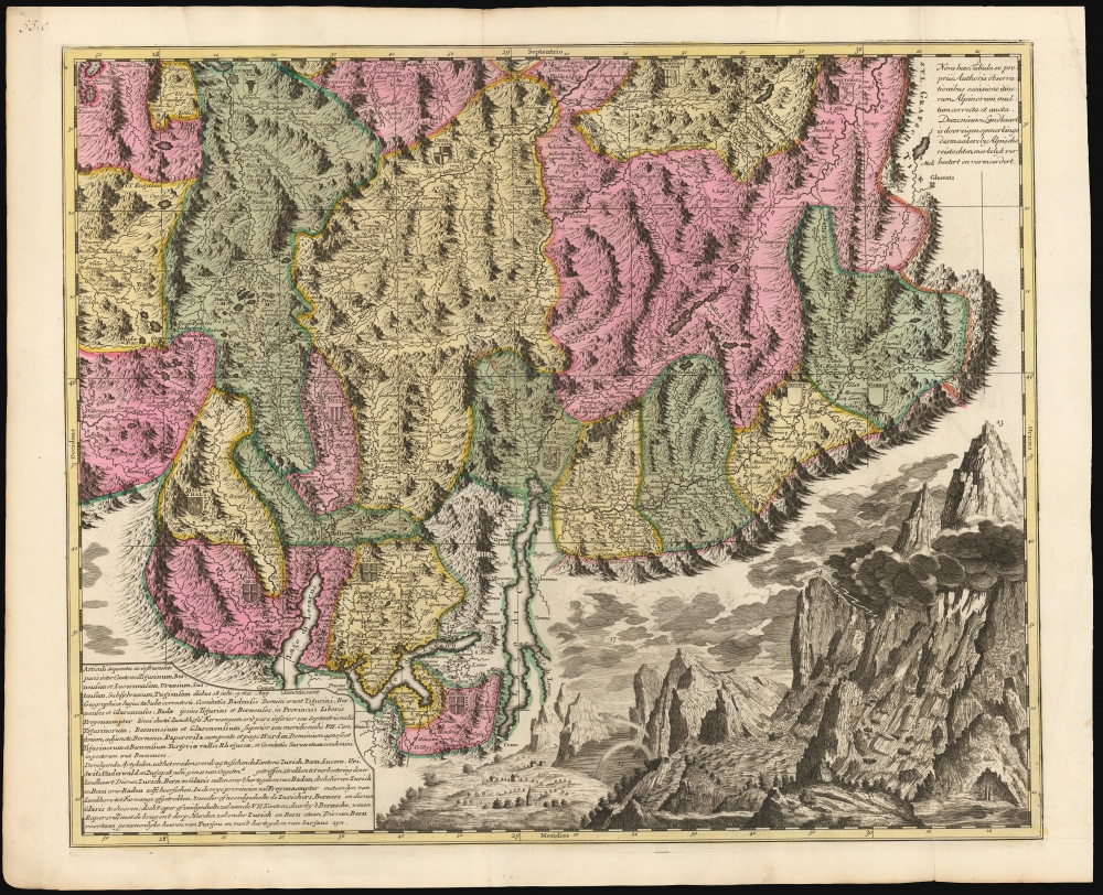 Nova Helvetiae Tabula Geographica Illustrissimis et Potentissimis Cantonibus et Rebuspublicis Reformatae Religionis Tigurinae, Bernensi Scaphusianae, Abbatis Cellanae... - Alternate View 4