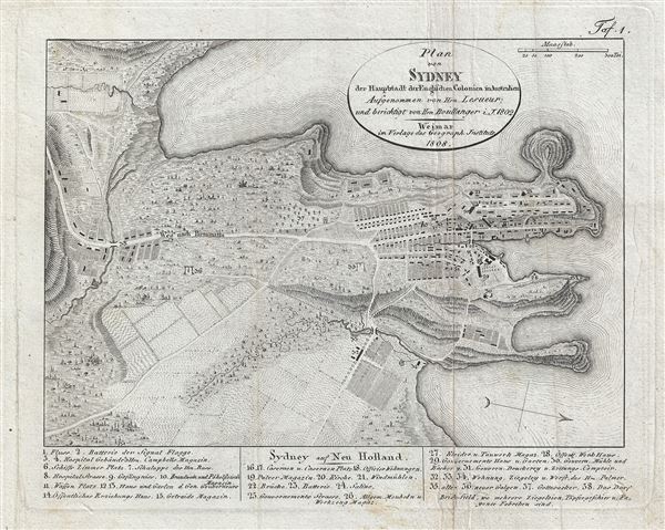 Plan von Sydney der Hauptstadt der Englischen Colonien in Australien. Aufgenommen von Hrn. Lesueur; und berichtigt von Hrn Boullanger i. J. 1802 - Main View